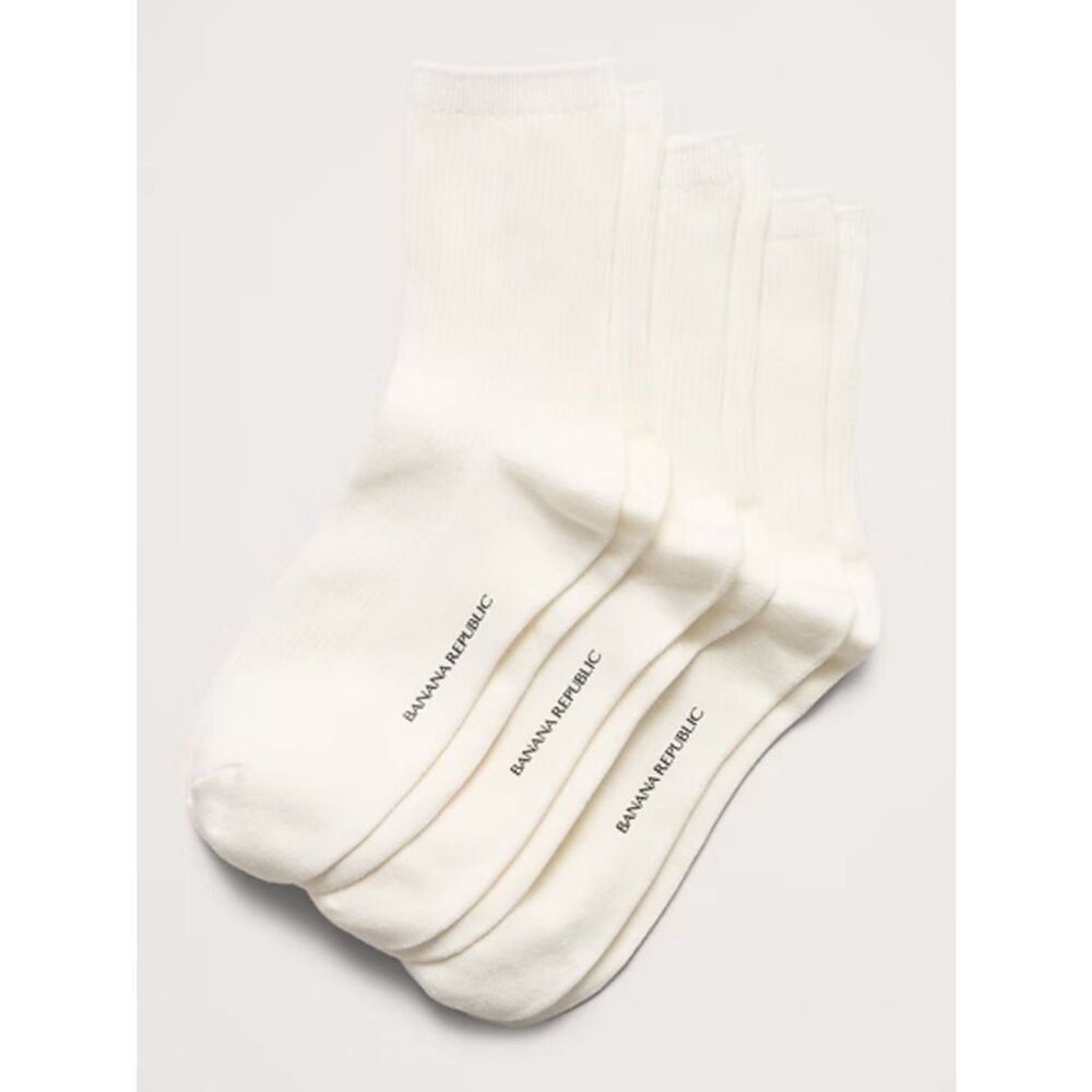 BR SNOW DAY WHITE SILK-COTTON BLEND CREW LOGO SOLES SOCK 3-PACK